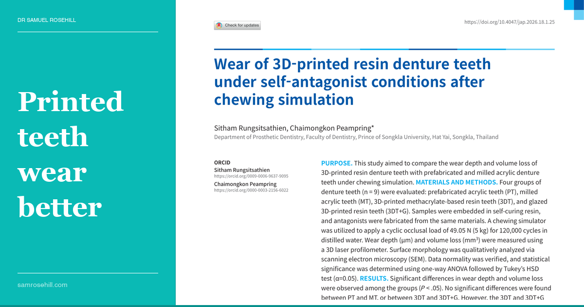 The Quiet Problem Nobody Measures: Denture-Tooth Wear and the 3D-Printing Wild Card