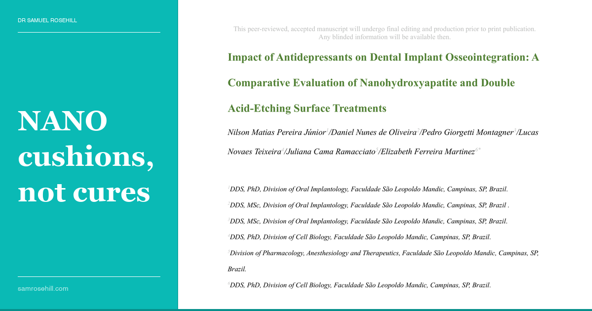 Antidepressants Complicate Early Osseointegration, In Rats