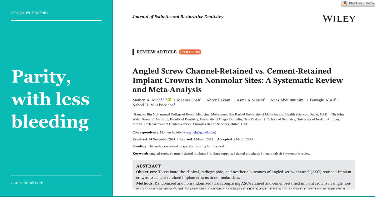 Angled Screw Channels Deliver Parity — But Not Dominance — in the Aesthetic Zone