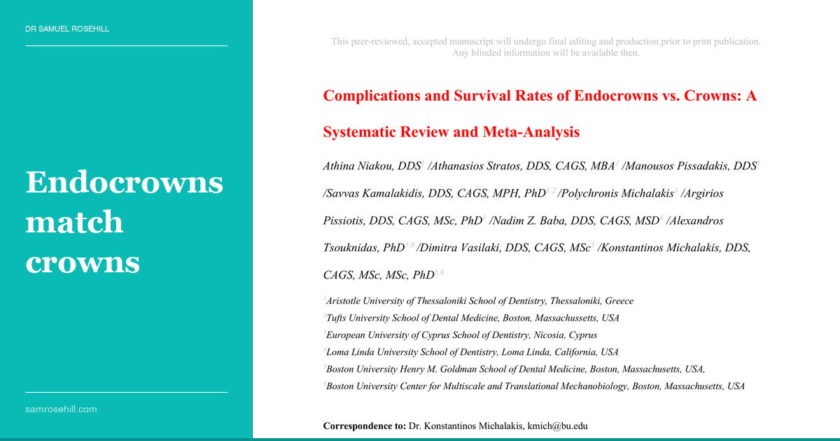Endocrowns vs. Crowns — A Meta-Analysis Finds No Survival Difference