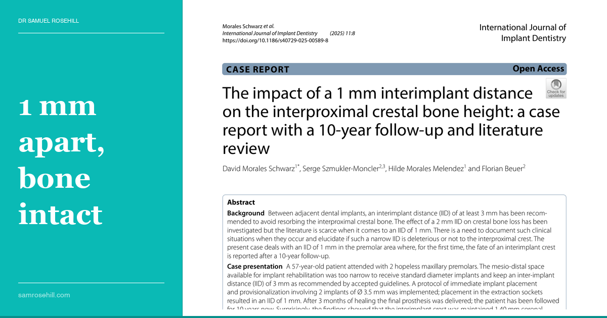 One Millimetre Apart and Still Standing: A 10-Year Case Challenges the 3 mm Interimplant Rule
