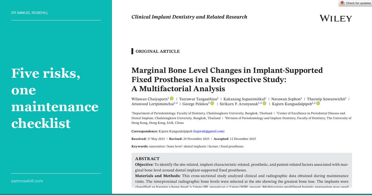Five Risk Factors That Predict Marginal Bone Loss Around Implant Prostheses