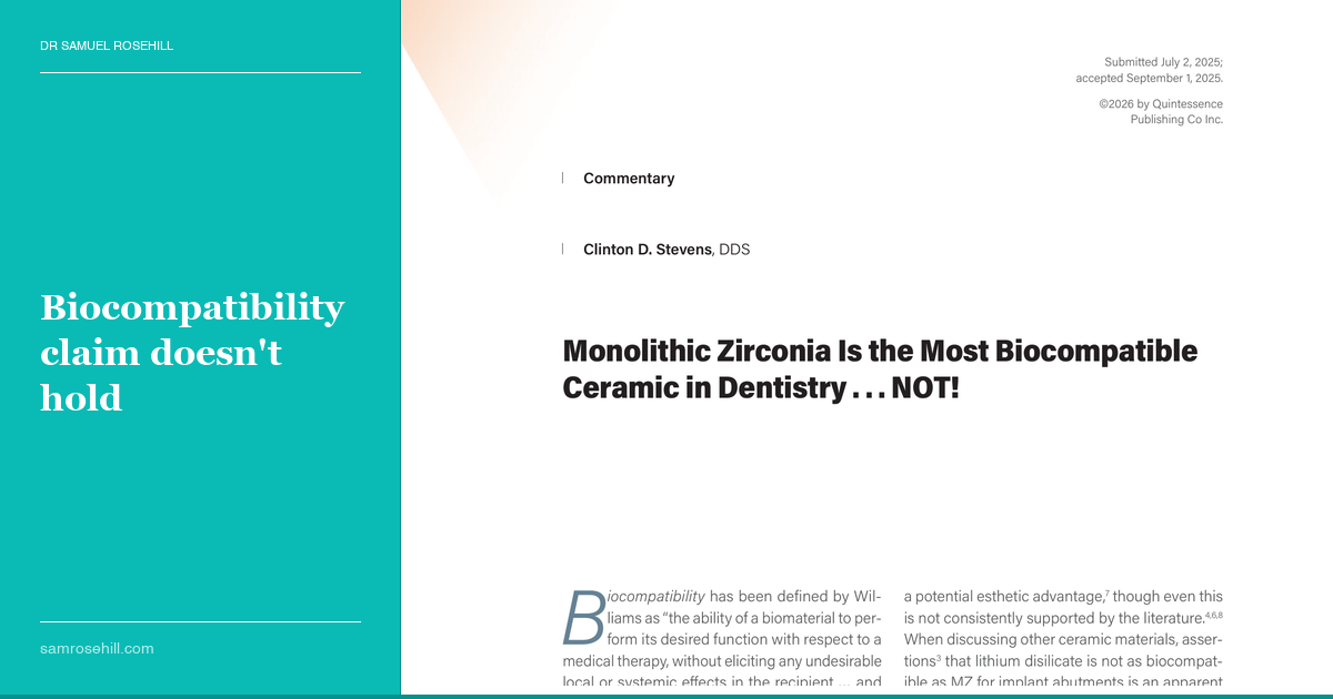 The Zirconia Biocompatibility Story Has a Footnote. The Footnote Is the Story.