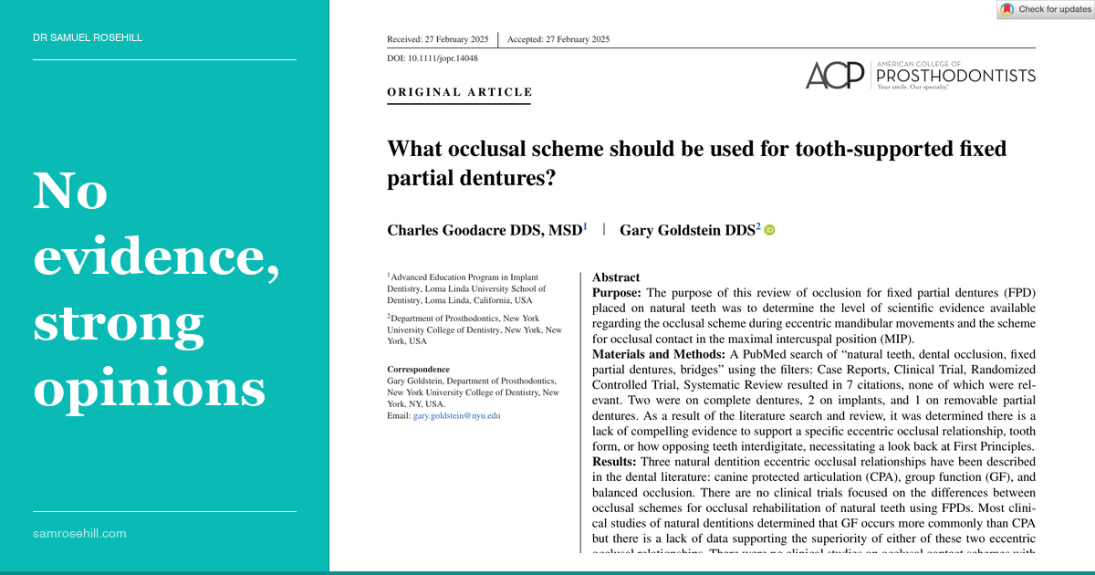 No Evidence, Strong Opinions: The Occlusion Debate for Fixed Partial Dentures