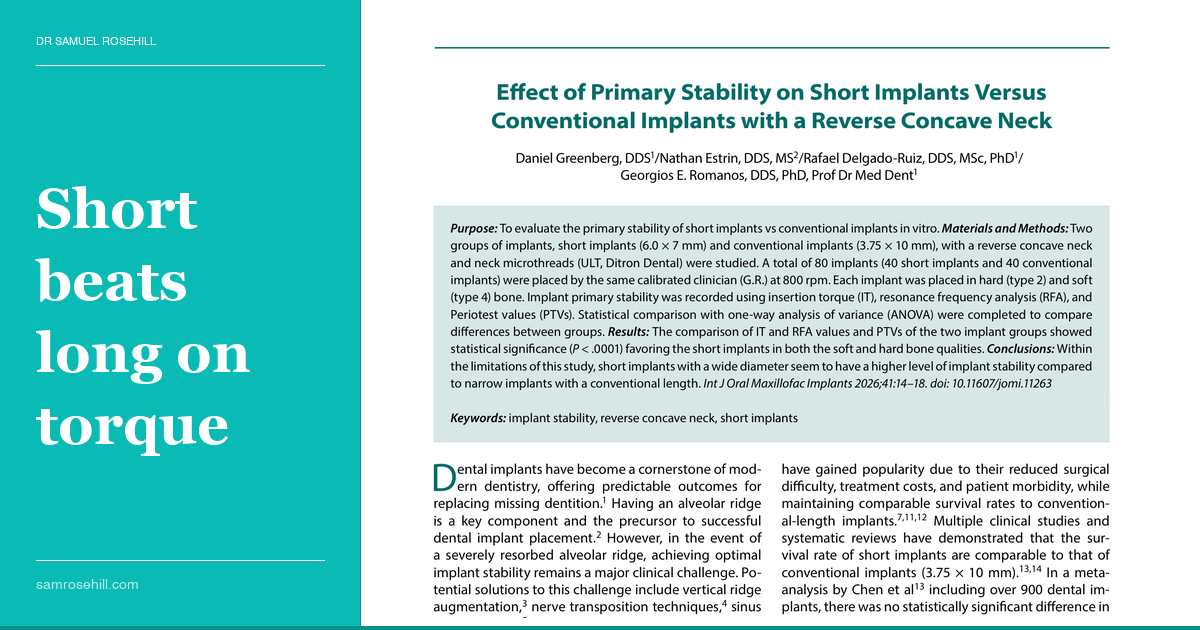 Short Implants, Superior Stability: The Case for Going Wide Instead of Long